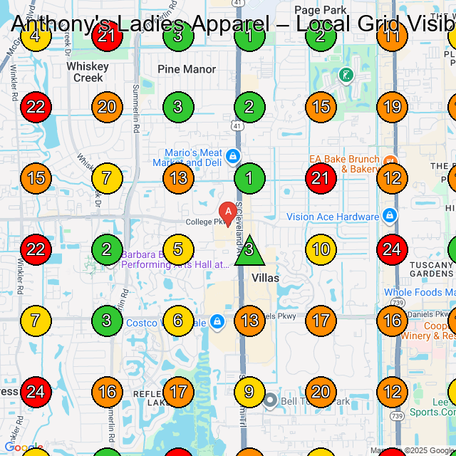 Anthony's Ladies Apparel Women'S Clothing Store GeoGrid ranking map for Fort Myers FL